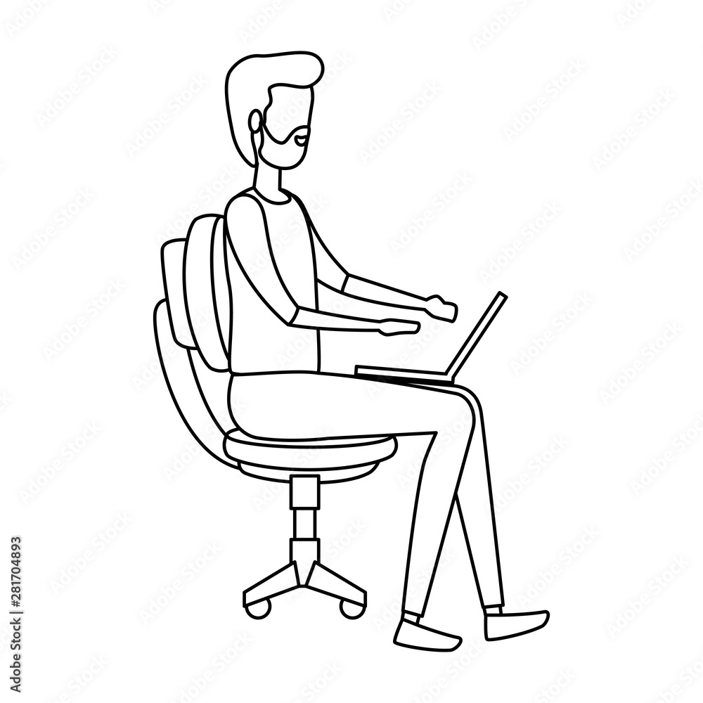 elegant businessman using laptop seated in office chair elegant businessman using laptop seated in office chair