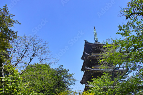 新緑の東京都上野公園の五重塔