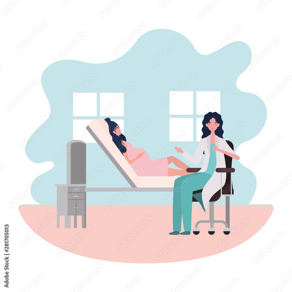 Obraz premium Isolated pregnant woman and doctor design