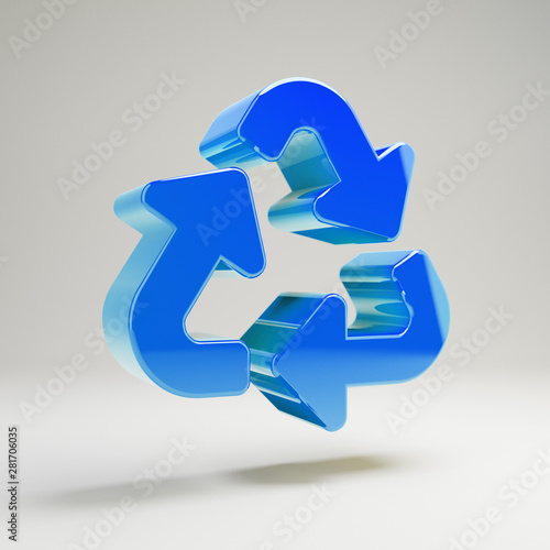 Volumetric glossy blue Recycle icon isolated on white background.