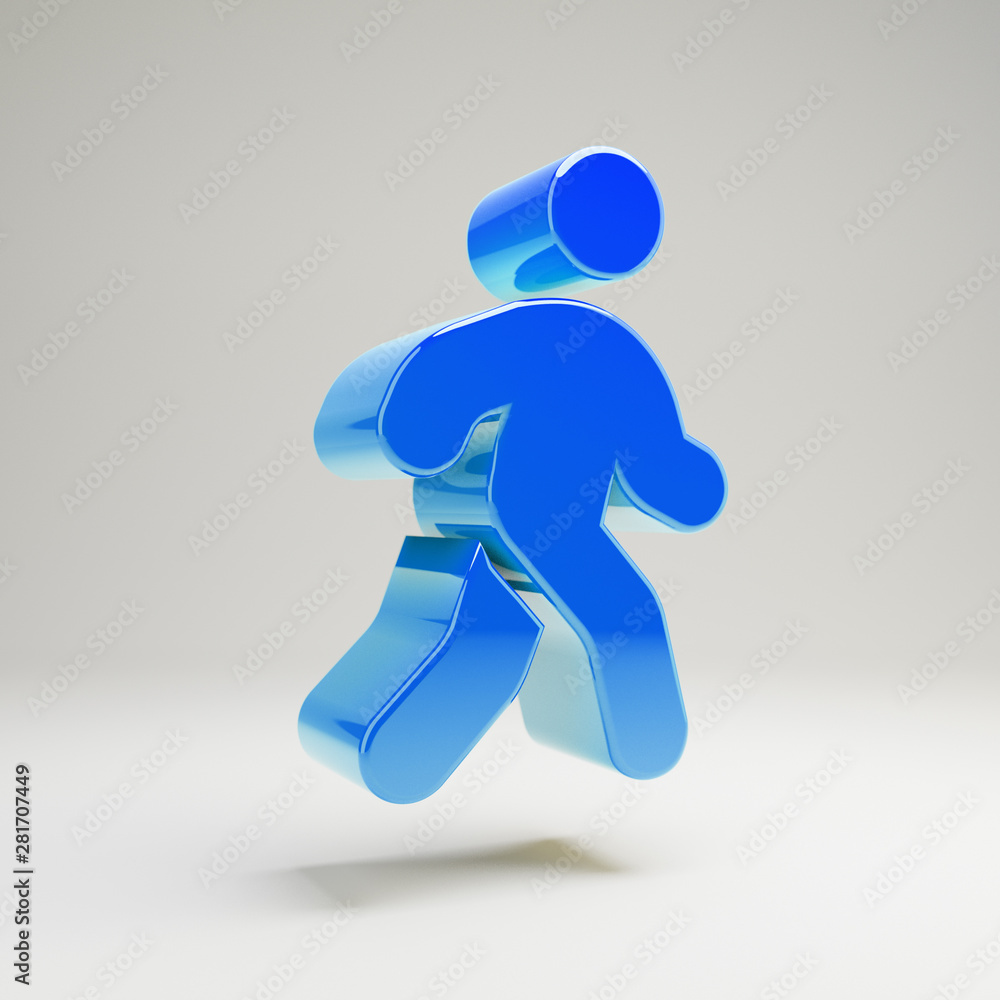 Volumetric glossy blue walking icon isolated on white background. Volumetric glossy blue walking icon isolated on white background.
