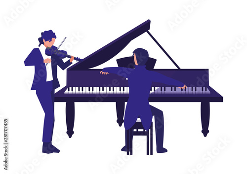 musician playing piano and man with violin