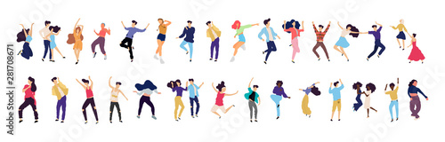 Crowd of young people dancing at club. Big set of characters having fun at party. Flat colorful vector illustration. - Vector