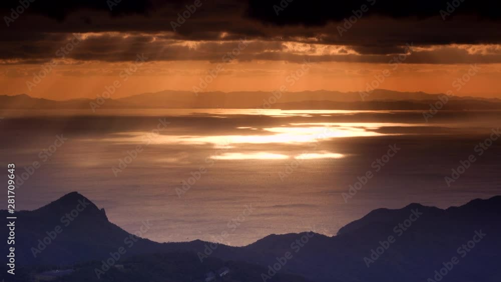 Mountains and sea at sunrise, Shodoshima, Kagawa Prefecture, Japan Mountains and sea at sunrise, Shodoshima, Kagawa Prefecture, Japan