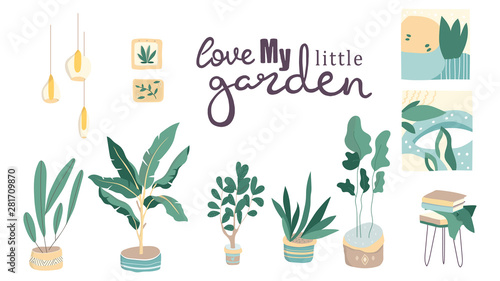 Set of macrame hangers for plants growing in pots. Bundle of hanging planters made of cotton cord, beautiful handmade home decorations isolated on white background. Cartoon flat vector illustration.