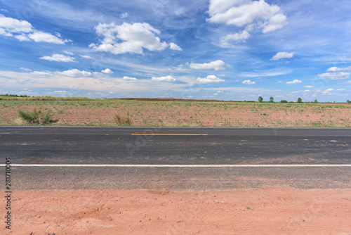 Asphalt road side view and landscape countryside.