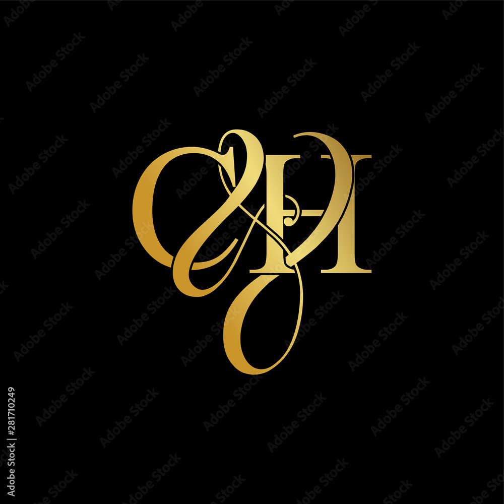 Initial letter C & H CH luxury art vector mark logo, gold color on black background. Initial letter C & H CH luxury art vector mark logo, gold color on black background.