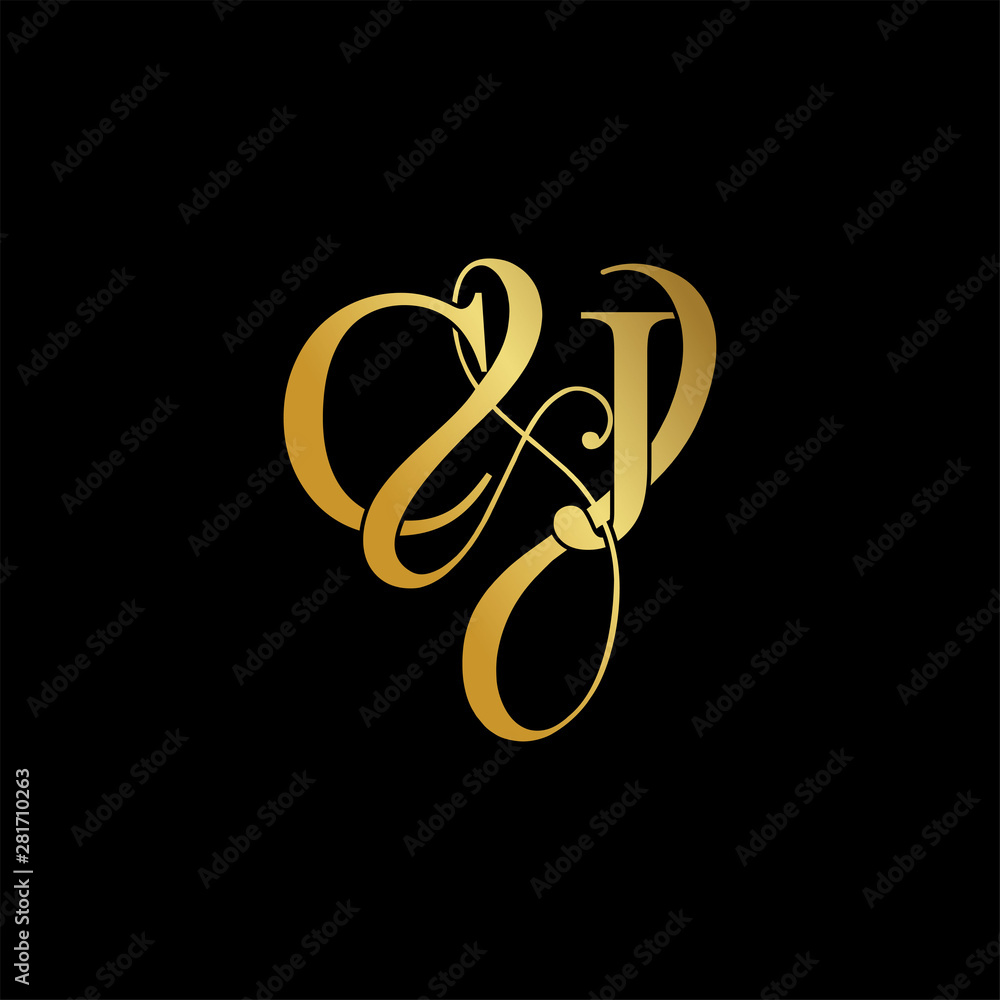 Initial letter C & J CJ luxury art vector mark logo, gold color on black background. Initial letter C & J CJ luxury art vector mark logo, gold color on black background.