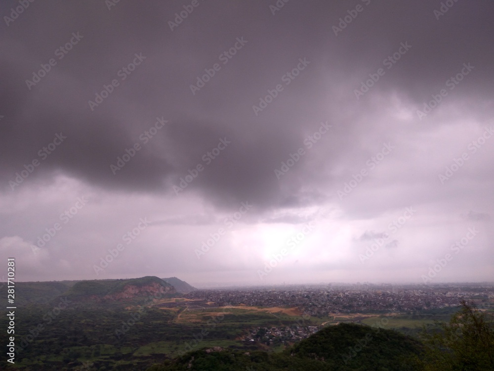 cloud sky, rain, landscapes, nahargarn, jaipur city, landscape, mountain, hill, rural, nature, green, country, environment, peak, forest, tree, natural, sky, view, beautiful, scenic, asia, countryside