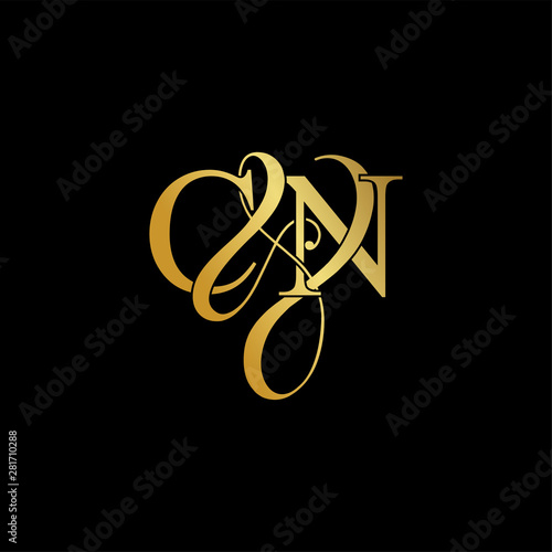 Initial letter C & N CN luxury art vector mark logo, gold color on black background.