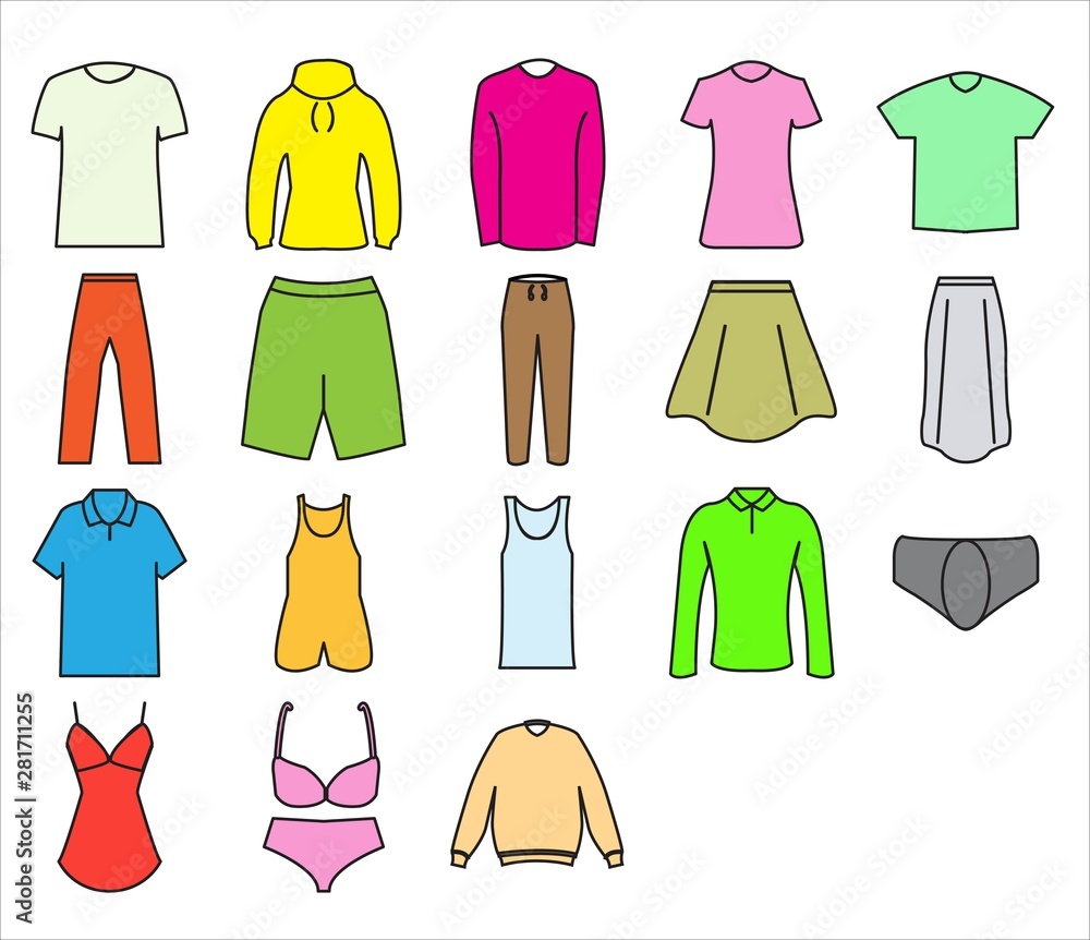 Clothing Icon Set Design Flat Style Clothing Icon Set Design Flat Style