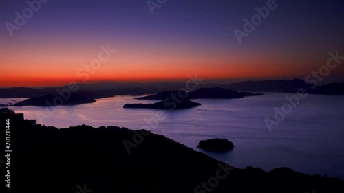 View of Seto Inland Sea at sunrise, Onomichi, Hiroshima, Japan