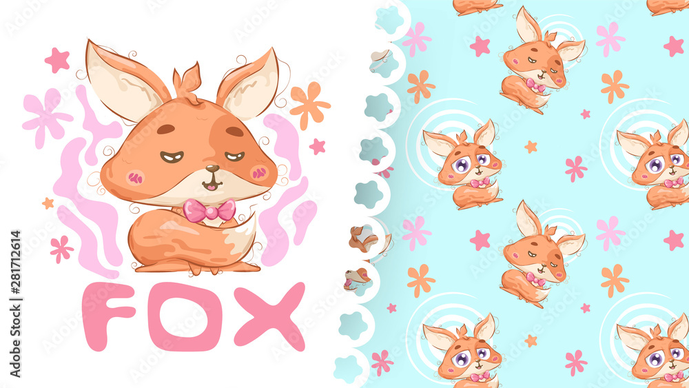 Nice hand drawn fox and pattern background Nice hand drawn fox and pattern background
