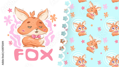 Nice hand drawn fox and pattern background