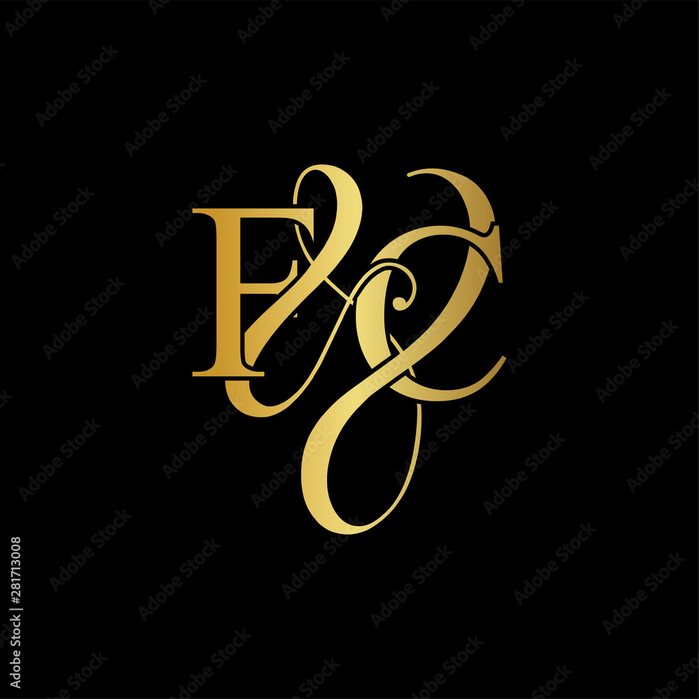 Initial letter F & C FC luxury art vector mark logo, gold color on black background. Initial letter F & C FC luxury art vector mark logo, gold color on black background.