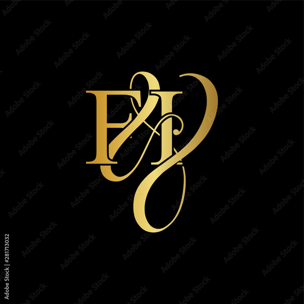 Initial letter F & I FI luxury art vector mark logo, gold color on black background. Initial letter F & I FI luxury art vector mark logo, gold color on black background.
