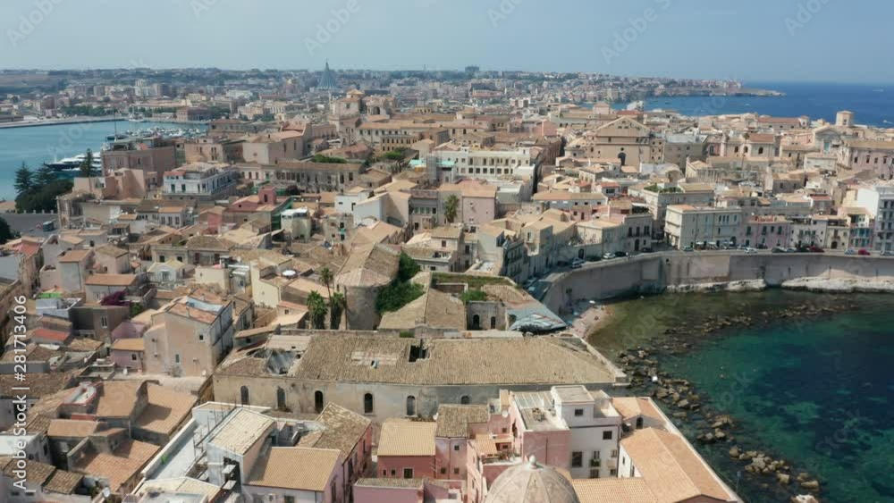 day flying backward over Ortigia in Siracusa Sicily day flying backward over Ortigia in Siracusa Sicily