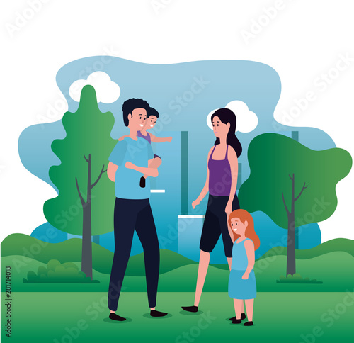 parents couple with daughter and son on the park