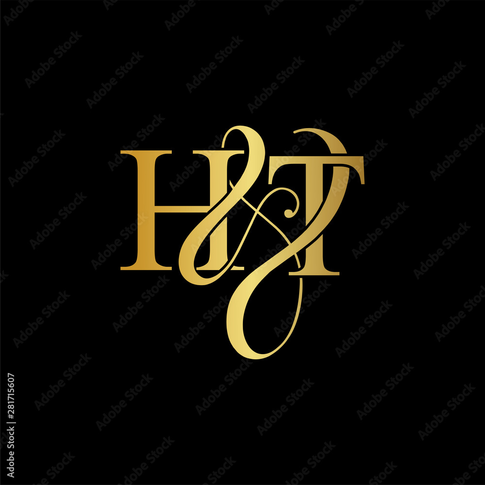 Initial letter H & T HT luxury art vector mark logo, gold color on black background. Initial letter H & T HT luxury art vector mark logo, gold color on black background.