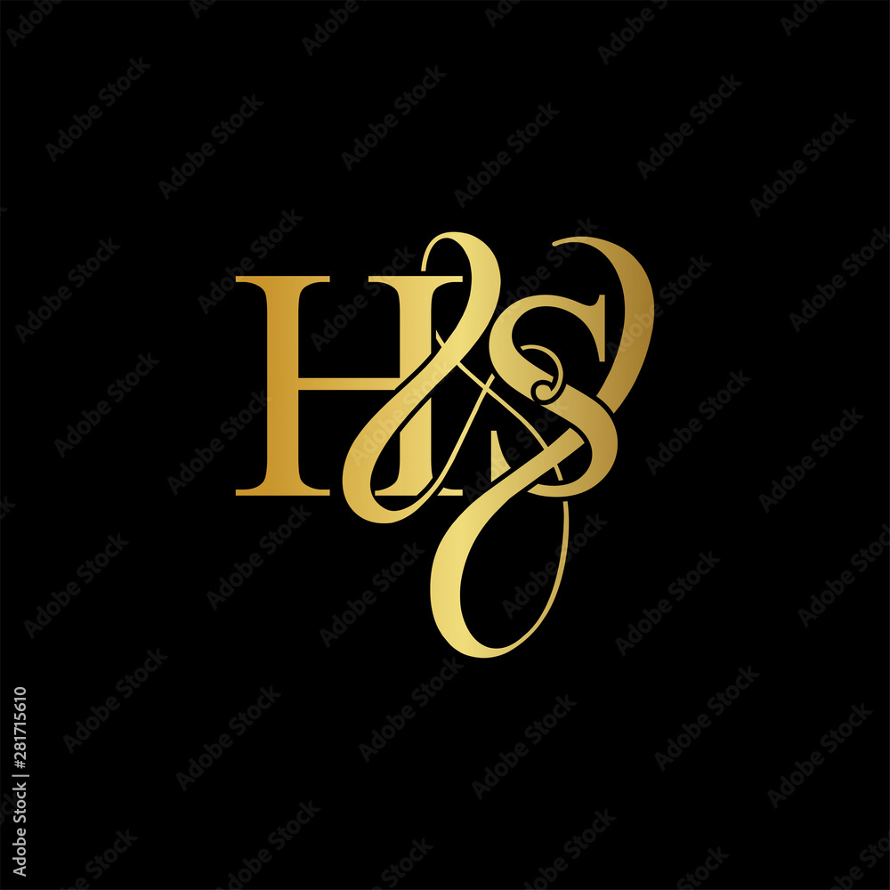 Initial letter H & S HS luxury art vector mark logo, gold color on black  background. Stock Vector
