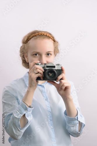 girl with an old camera