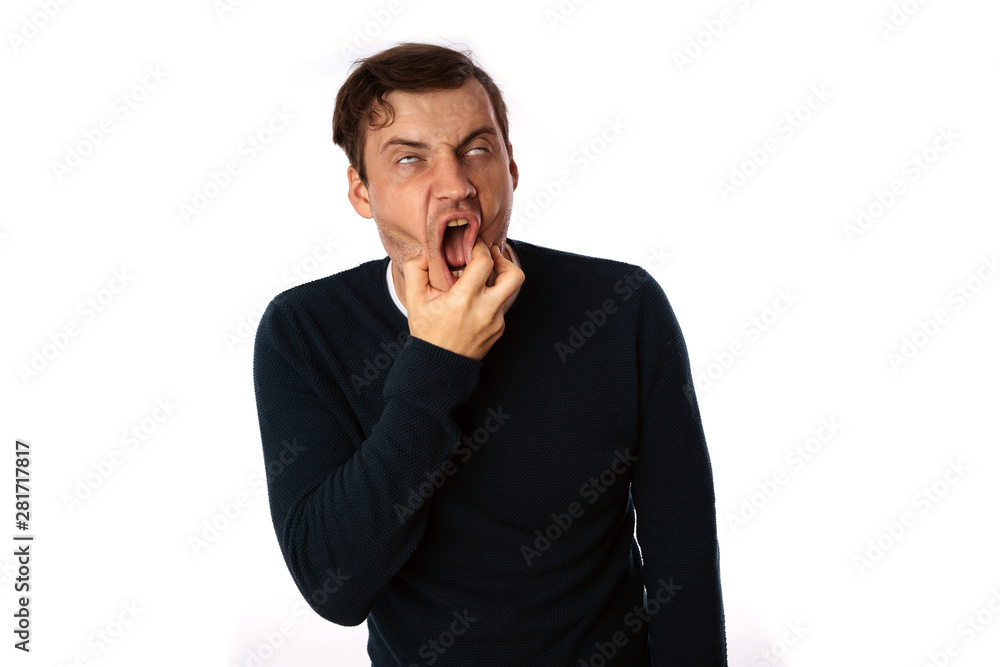 emotional portrait of a crazy man in close-up. concept: the nervous breakdown, mental disease, headaches and migraine. isolated on white background. emotional portrait of a crazy man in close-up. concept: the nervous breakdown, mental disease, headaches and migraine. isolated on white background.
