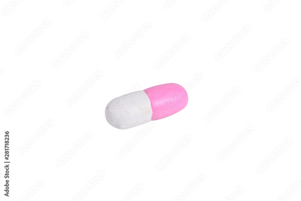 miniature pink drug model from japanese clay on white background miniature pink drug model from japanese clay on white background