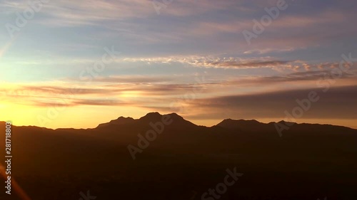 Panning shot of mountain range at sunrise, Kamishihoro, Hokkaido photo