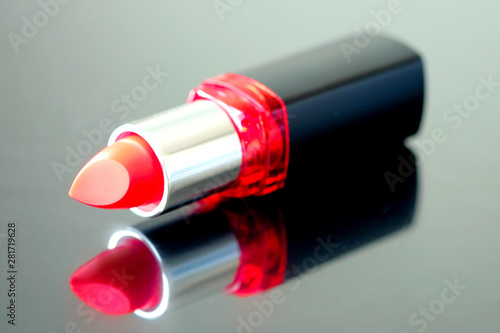 Red lipstick , professional makeup equipment women .Beauty and fashion concepts