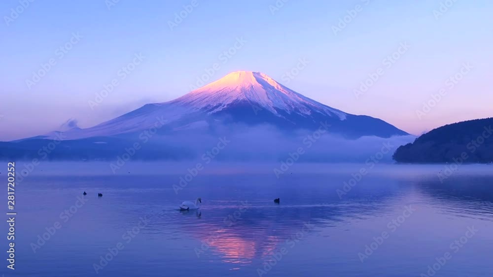 Lake Yamanaka and Mount Fuji at sunrise, Yamanashi Prefecture, Japan Lake Yamanaka and Mount Fuji at sunrise, Yamanashi Prefecture, Japan