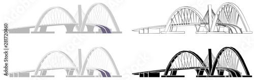 Juscelino Kubitschek Bridge skyline colored and outline only