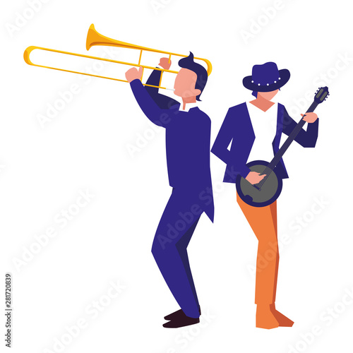 two male musicians musical instruments