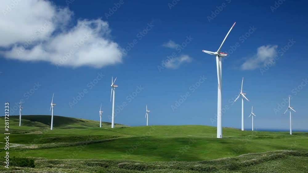 Timelapse shot of wind turbines in summer, Wakkanai, Hokkaido Timelapse shot of wind turbines in summer, Wakkanai, Hokkaido