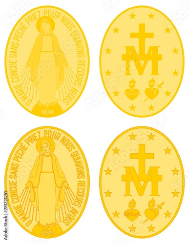 Our Lady of Grace medal colored and outline