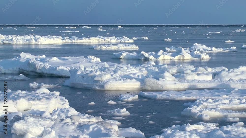 View of ice floe on sea, Betsukai, Hokkaido, Japan View of ice floe on sea, Betsukai, Hokkaido, Japan