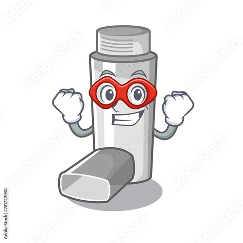 Super hero asthma inhalers in cartoon medicine box