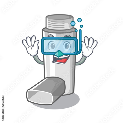 Diving asthma inhalers in cartoon medicine box