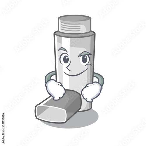 Smirking asthma inhalers in cartoon medicine box