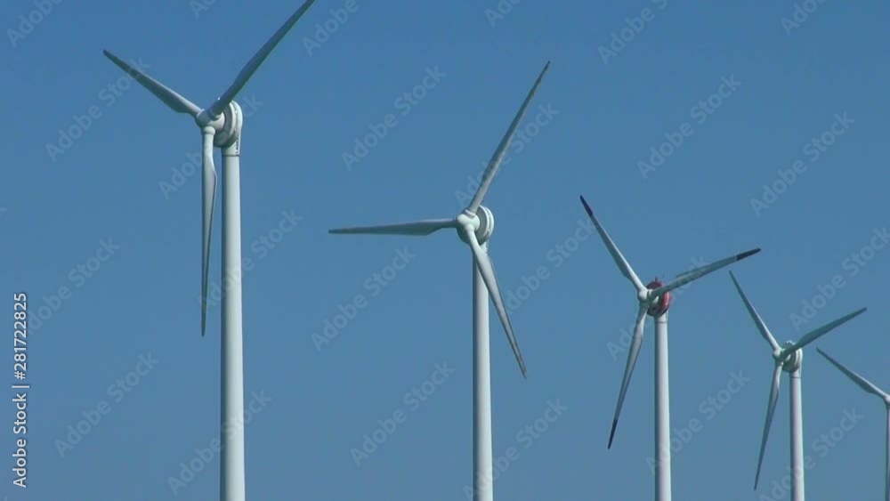 Zoom shot of wind turbines against clear sky, Horonobe, Hokkaido Zoom shot of wind turbines against clear sky, Horonobe, Hokkaido