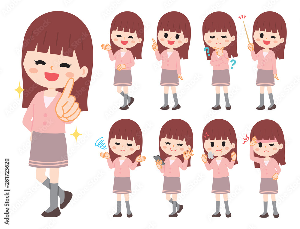 Illustration of young woman whole body set Illustration of young woman whole body set