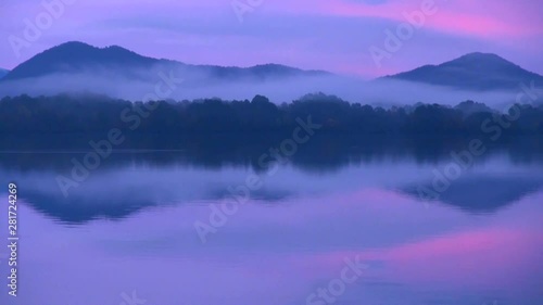 Wallpaper Mural Zoom out of forest reflecting in Lake Sasahara at sunrise, Japan Torontodigital.ca