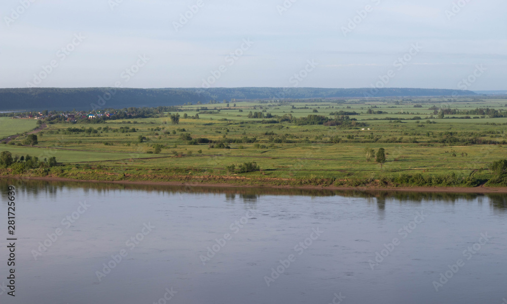 beautiful river top view with fields