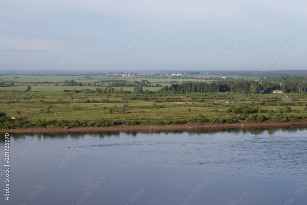 beautiful river top view with fields
