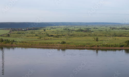 beautiful river top view with fields