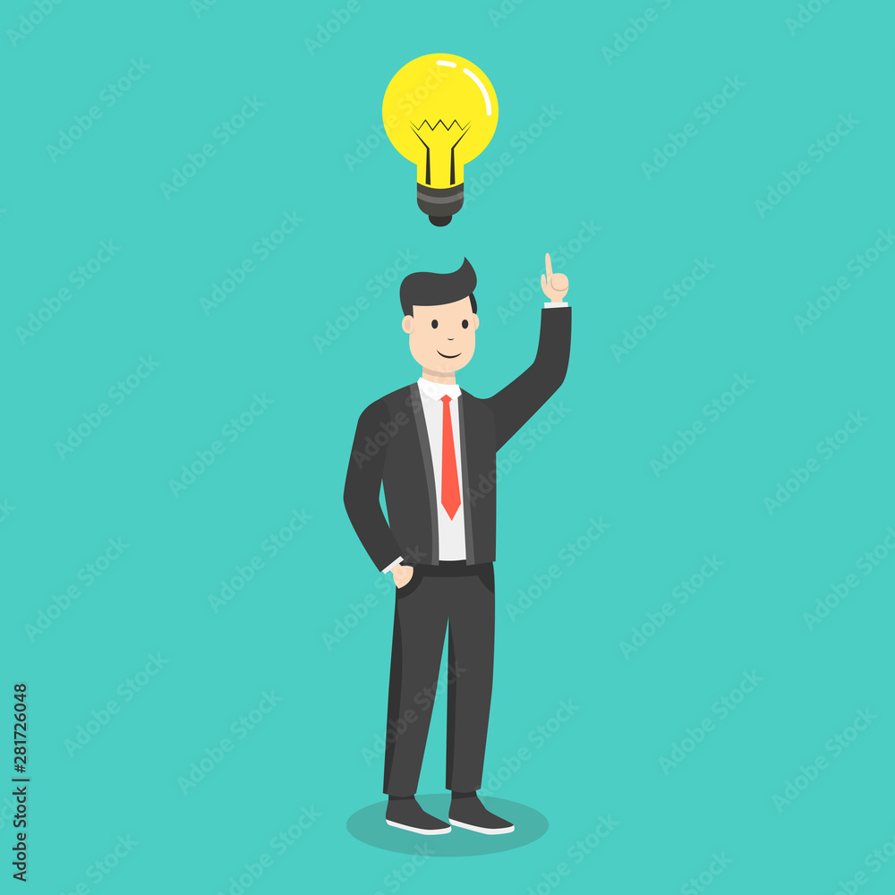 Businessman get a great idea. Business idea concept. Flat cartoon style. Vector illustration. Businessman get a great idea. Business idea concept. Flat cartoon style. Vector illustration.