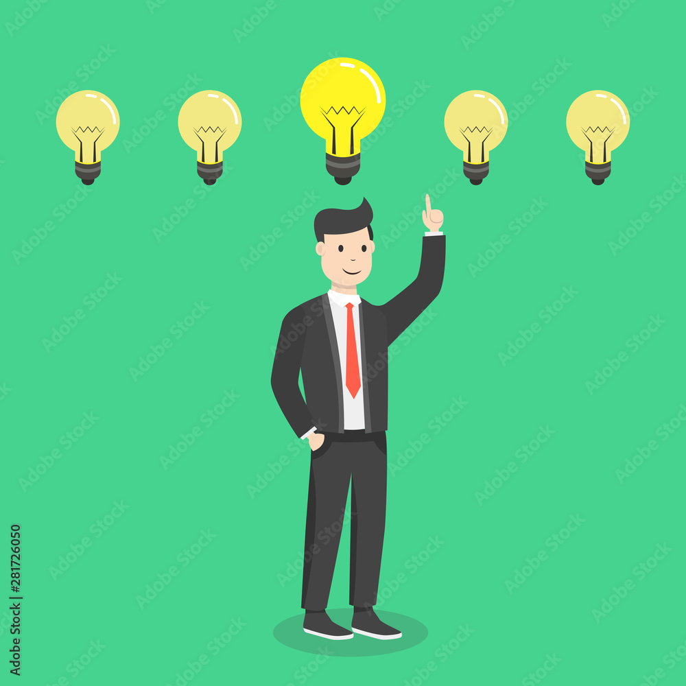 Businessman get a great idea. Business idea concept. Flat cartoon style. Vector illustration. Businessman get a great idea. Business idea concept. Flat cartoon style. Vector illustration.