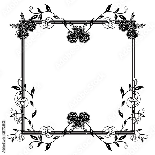 Black white pattern, with decoration flower frame, for vintage cards, banners, posters. Vector