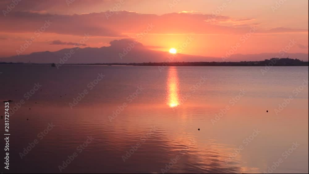 Wide shot of sunrise over sea, Matsue, Shimane Prefecture Wide shot of sunrise over sea, Matsue, Shimane Prefecture