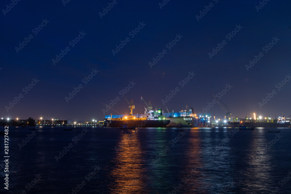 Industrial sea port of Lamchabang at night. Thailand