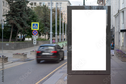 Photography Mock up rectangular vertical lightbox on street in city